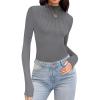 imageEkouaer Turtleneck Shirt Women Ruffle Ribbed Long Sleeve Mock Neck Tops Slim Fit Lettuce Trim Base LayerGrey
