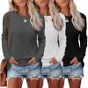 imageEkouaer Womens Long Sleeve Shirts 3 Pack Crew Neck Thermal Tops Loose Fit Undershirt Base Layer Trendy Clothes XSXXL3pcs Black  White  Dark Grey