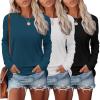 imageEkouaer Womens Long Sleeve Shirts 3 Pack Crew Neck Thermal Tops Loose Fit Undershirt Base Layer Trendy Clothes XSXXL3pcs Black  White  Haze Blue