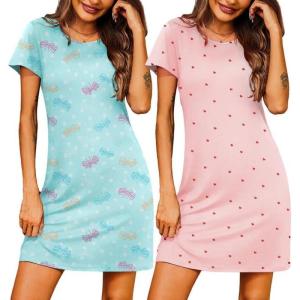 imageEkouaer 2 Pack Nightgowns for Women Sleepshirt Short Sleeve Night Shirts Soft Sleep Shirt Dress Classic Nightdress SXXLFlyingheart
