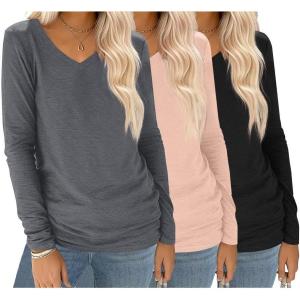 imageEkouaer 3 Pack Long Sleeve Shirts for Women V Neck T Shirt Fall Casual Tops Basic Base Layer Undershirts Tees 2025 SXXLBlackBeigeGray