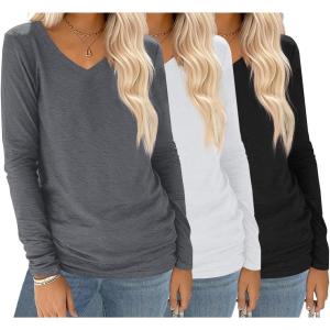 imageEkouaer 3 Pack Long Sleeve Shirts for Women V Neck T Shirt Fall Casual Tops Basic Base Layer Undershirts Tees 2025 SXXLBlackWhiteGray