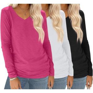 imageEkouaer 3 Pack Long Sleeve Shirts for Women V Neck T Shirt Fall Casual Tops Basic Base Layer Undershirts Tees 2025 SXXLBlackWhiteHot Pink