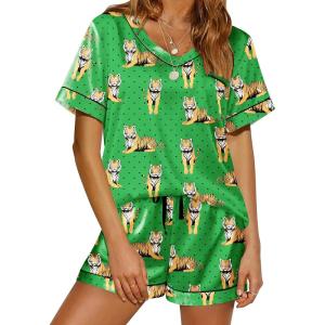 imageEkouaer Silk Pajama for Women Short Sleeve Satin Pj Set Two Piece Soft Sleepwear Loungewear SXXLTiger  Polka Dots