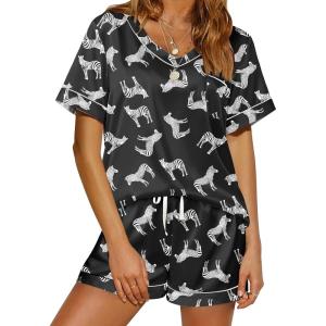 imageEkouaer Silk Pajama for Women Short Sleeve Satin Pj Set Two Piece Soft Sleepwear Loungewear SXXLZebra