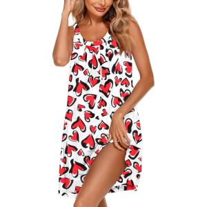 imageEkouaer Womens Nightgown Sleeveless Sleepwear Wide Strap Sleep Shirt Pleated Scoopneck Nightshirt SXXXLHeart