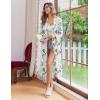imageEkouaer Womens Robe Long Knit Kimono Bathrobe Lightweight Sleepwear Soft Ladies Loungewear with Pockets SXXLGreen Leaves Red Floral