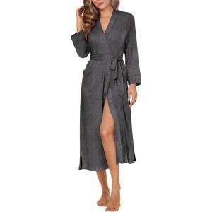 imageEkouaer Womens Robe Long Knit Kimono Bathrobe Lightweight Sleepwear Soft Ladies Loungewear with Pockets SXXLDark Gray