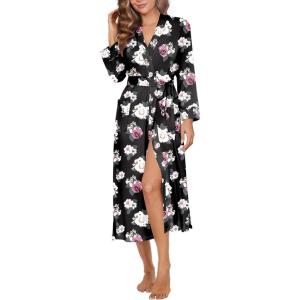 imageEkouaer Womens Robe Long Knit Kimono Bathrobe Lightweight Sleepwear Soft Ladies Loungewear with Pockets SXXLFloral Black