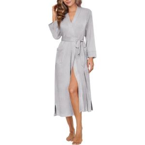imageEkouaer Womens Robe Long Knit Kimono Bathrobe Lightweight Sleepwear Soft Ladies Loungewear with Pockets SXXLLight Gray