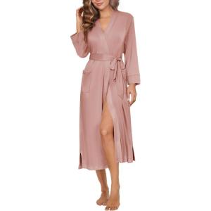 imageEkouaer Womens Robe Long Knit Kimono Bathrobe Lightweight Sleepwear Soft Ladies Loungewear with Pockets SXXLPink