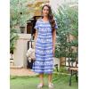 imageEkouaer 3 Pack Long Nightgowns for Women Full Length Short Sleeve Nightshirt Soft Plus Size Sleepwear Casual LoungewearBlack blue Strip blue