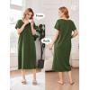 imageEkouaer Cotton Nightgowns for Women Long House Dresses with Pockets Plus Size Night Gowns Short Sleeve Night Shirts S3XLArmy Green