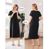 imageEkouaer Cotton Nightgowns for Women Long House Dresses with Pockets Plus Size Night Gowns Short Sleeve Night Shirts S3XLBlack
