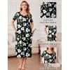imageEkouaer Cotton Nightgowns for Women Long House Dresses with Pockets Plus Size Night Gowns Short Sleeve Night Shirts S3XLBlack Flower