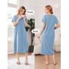 imageEkouaer Cotton Nightgowns for Women Long House Dresses with Pockets Plus Size Night Gowns Short Sleeve Night Shirts S3XLLight Blue