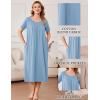 imageEkouaer Cotton Nightgowns for Women Long House Dresses with Pockets Plus Size Night Gowns Short Sleeve Night Shirts S3XLLight Blue