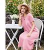 imageEkouaer Cotton Nightgowns for Women Long House Dresses with Pockets Plus Size Night Gowns Short Sleeve Night Shirts S3XLPink