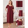 imageEkouaer Cotton Nightgowns for Women Long House Dresses with Pockets Plus Size Night Gowns Short Sleeve Night Shirts S3XLWine Red