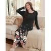 imageEkouaer Long Sleeve Nightgowns for Women Full Length Sleep Shirts Crew Neck Soft Nightshirts SXXLBlack Flower
