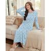 imageEkouaer Long Sleeve Nightgowns for Women Full Length Sleep Shirts Crew Neck Soft Nightshirts SXXLBlue Flower