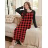 imageEkouaer Long Sleeve Nightgowns for Women Full Length Sleep Shirts Crew Neck Soft Nightshirts SXXLRed Black Plaid