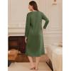 imageEkouaer Long Sleeve Nightgowns for Women Long Sleepshirts Button Night Gowns Sleepwear Full Length Sleep Dress with PocketsArmy Green