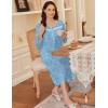 imageEkouaer Long Sleeve Nightgowns for Women Long Sleepshirts Button Night Gowns Sleepwear Full Length Sleep Dress with PocketsBlue Flower