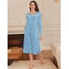 imageEkouaer Long Sleeve Nightgowns for Women Long Sleepshirts Button Night Gowns Sleepwear Full Length Sleep Dress with PocketsBlue Flower