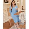 imageEkouaer Long Sleeve Nightgowns for Women Long Sleepshirts Button Night Gowns Sleepwear Full Length Sleep Dress with PocketsLight Blue