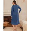 imageEkouaer Long Sleeve Nightgowns for Women Long Sleepshirts Button Night Gowns Sleepwear Full Length Sleep Dress with PocketsNavy Blue