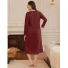 imageEkouaer Long Sleeve Nightgowns for Women Long Sleepshirts Button Night Gowns Sleepwear Full Length Sleep Dress with PocketsWine Red