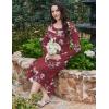 imageEkouaer Long Sleeve Nightgowns for Women Long Sleepshirts Button Night Gowns Sleepwear Full Length Sleep Dress with PocketsWine Red Flower