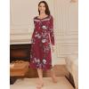 imageEkouaer Long Sleeve Nightgowns for Women Long Sleepshirts Button Night Gowns Sleepwear Full Length Sleep Dress with PocketsWine Red Flower