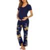 imageEkouaer Womens Nursing Pajamas Maternity Breastfeeding Pjs Sleepwear Layer Soft Postpartum Lounge Set Pregnancy ClothesFloral Navy Blue