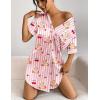 imageEkouaer Womens Satin Nightshirt Button Down Sleepshirt Silk Short Sleeve Nightgown Boyfriend Notch Collar SleepwearPink Stripe Bear Print