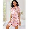 imageEkouaer Womens Satin Nightshirt Button Down Sleepshirt Silk Short Sleeve Nightgown Boyfriend Notch Collar SleepwearPink Stripe Bear Print