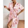 imageEkouaer Womens Satin Nightshirt Button Down Sleepshirt Silk Short Sleeve Nightgown Boyfriend Notch Collar SleepwearPink Stripe Bear Print