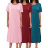 imageEkouaer 3 Pack Long Nightgowns for Women Full Length Short Sleeve Nightshirt Soft Plus Size Sleepwear Casual LoungewearWine Red pink blue Green