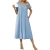 imageEkouaer Cotton Nightgowns for Women Long House Dresses with Pockets Plus Size Night Gowns Short Sleeve Night Shirts S3XLLight Blue