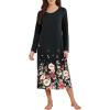 imageEkouaer Long Sleeve Nightgowns for Women Full Length Sleep Shirts Crew Neck Soft Nightshirts SXXLBlack Flower
