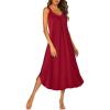 imageEkouaer Sleeveless Nightgowns for Women Long Night Gown Pleated Full Length Sleepwear Tank Sleep Dress Slit Dress S2XLWine Red