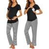 imageEkouaer Womens Nursing Pajamas Maternity Breastfeeding Pjs Sleepwear Layer Soft Postpartum Lounge Set Pregnancy ClothesB Stripe Black