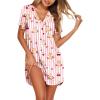 imageEkouaer Womens Satin Nightshirt Button Down Sleepshirt Silk Short Sleeve Nightgown Boyfriend Notch Collar SleepwearPink Stripe Bear Print
