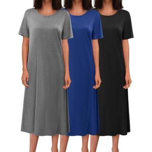 imageEkouaer 3 Pack Long Nightgowns for Women Full Length Short Sleeve Nightshirt Soft Plus Size Sleepwear Casual LoungewearBlack grey navy