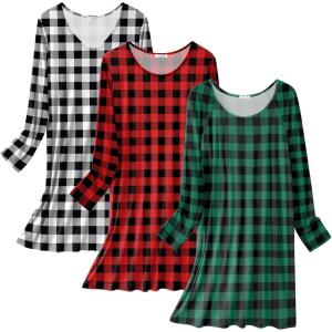 imageEkouaer 3 Pack Womens Nightgowns Long Sleeve Sleep Shirts Comfy Soft Nightshirt Women Pajama Sleep Dress Cute SleepwearRed Plaid green Plaid white Plaid