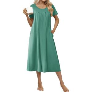 imageEkouaer Cotton Nightgowns for Women Long House Dresses with Pockets Plus Size Night Gowns Short Sleeve Night Shirts S3XLLight Green