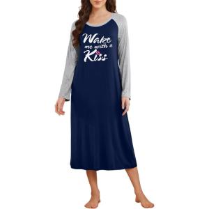 imageEkouaer Long Sleeve Nightgowns for Women Full Length Sleep Shirts Crew Neck Soft Nightshirts SXXLBlack Kiss