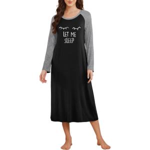 imageEkouaer Long Sleeve Nightgowns for Women Full Length Sleep Shirts Crew Neck Soft Nightshirts SXXLBlack Let Me Sleep