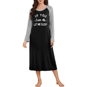 imageEkouaer Long Sleeve Nightgowns for Women Full Length Sleep Shirts Crew Neck Soft Nightshirts SXXLBlack Love Me